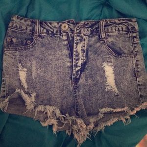 Distressed jean shorts